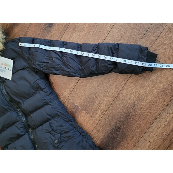 Puffer Coat Parka Hooded Jacket Womens XS Black Windproof CHERFLY - Picture 3 of 16